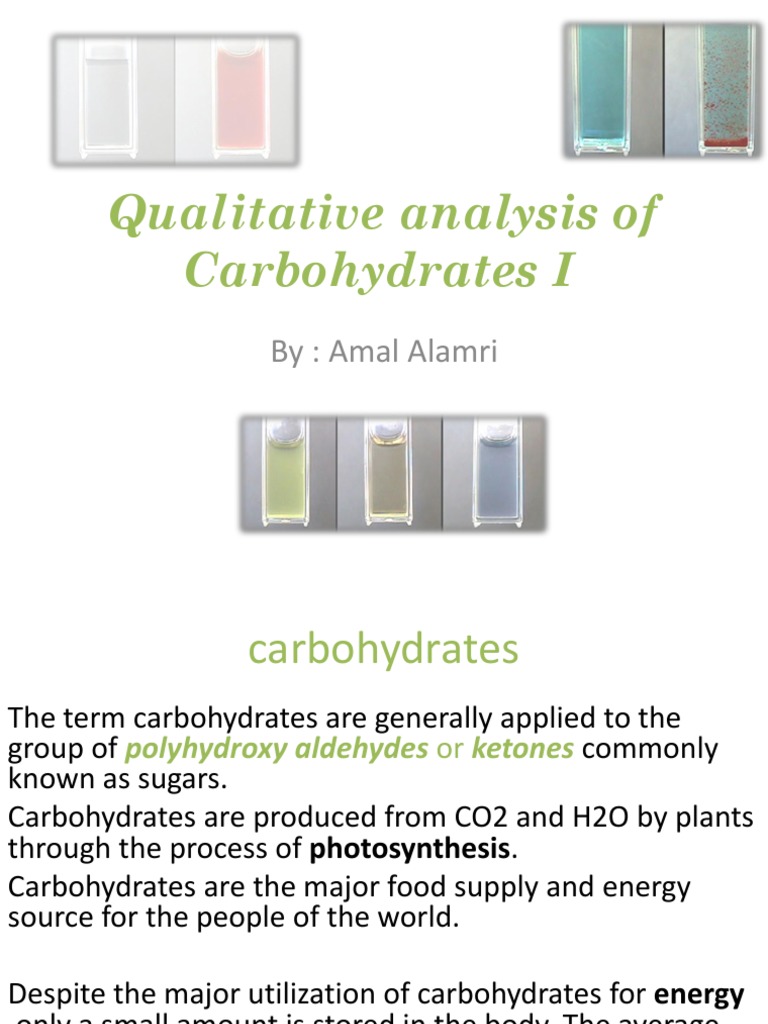 Quantitative Analysis of Carbohydrates I Lab 4 Carbohydrates