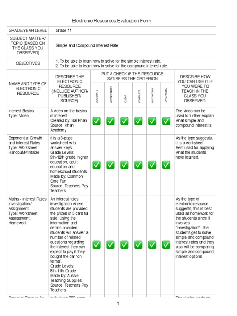 Uncategorized Simple Interest Worksheet electronic resources evaluation form interest homework