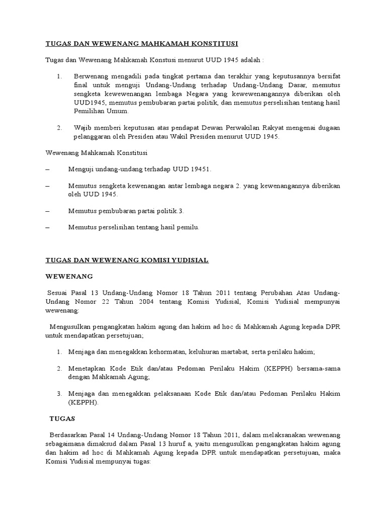 Tugas Dan Wewenang Mahkamah Konstitusi