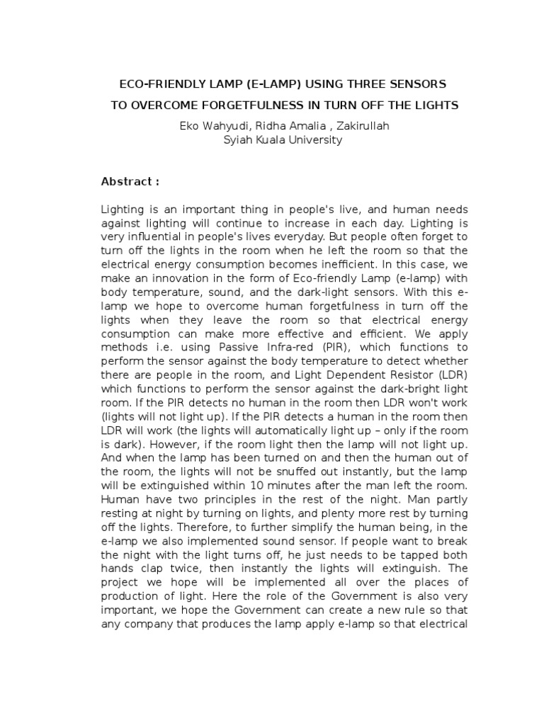 Eco-Friendly E-Lamp with Smart Sensors | PDF | Technology & Engineering