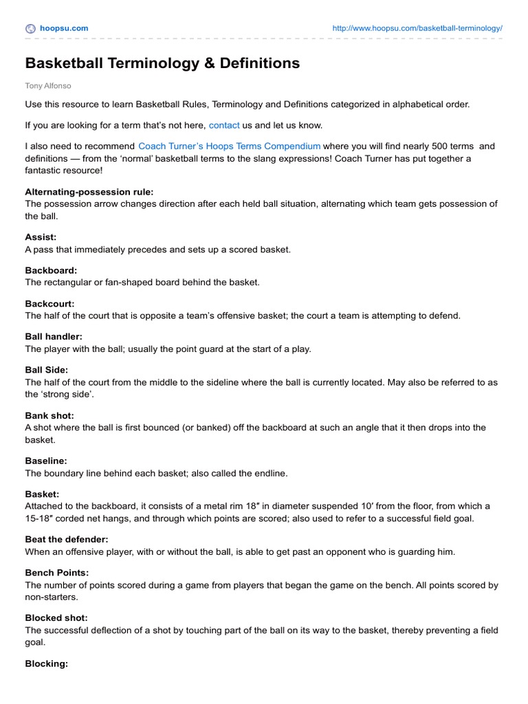 Basketball Terminology & Definitions Basketball Positions Games Of