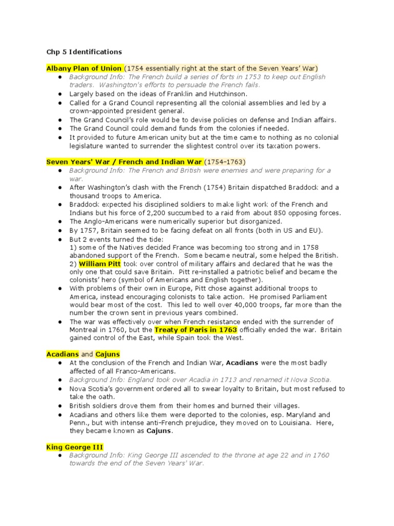 Chapter 05 Notes | PDF | French And Indian War | Acadians