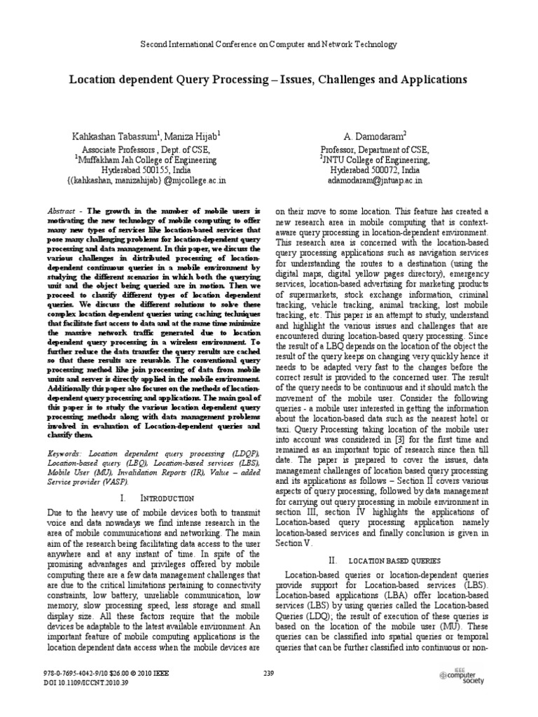 Location Dependent Query Processing - Issues, Challenges and ...