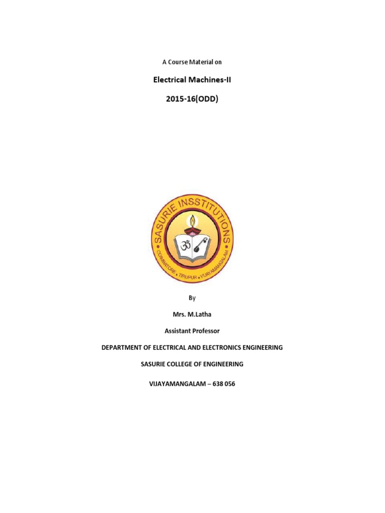 Ee6504 Electrical Machines Ii Notes Download Free Pdf Inductor