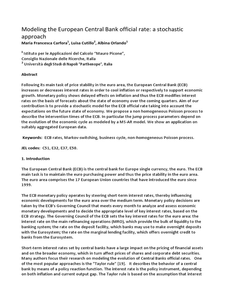 Modeling The European Central Bank Official Rate: A Stochastic Approach ...