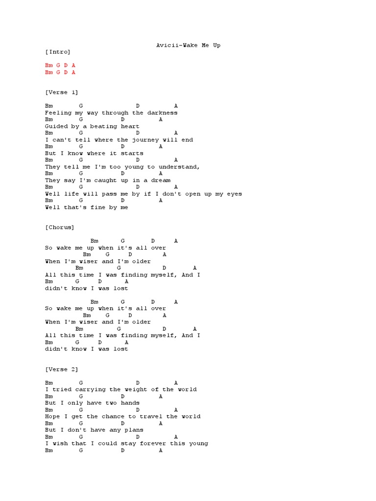 Avicii Wake Me Up Chords