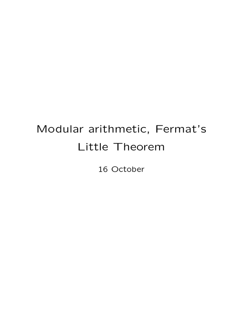 Modular Arithmetic, Fermat's Little Theorem: 16 October | PDF