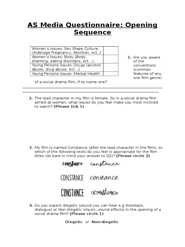 AS Media Questionnaire Opening Sequence 1. Are You Aware PDF