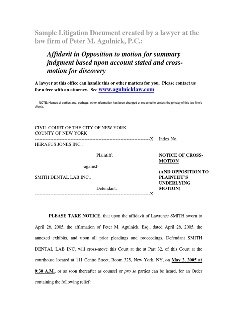 Contempt Motion Summary Judgment Discovery (Law)