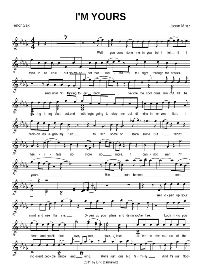 I'M Yours Jason Mraz Tenor Sax