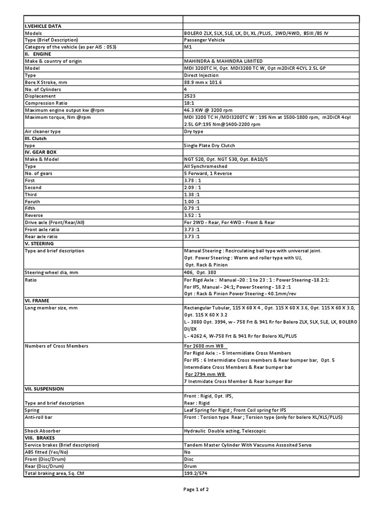 Bolero Steering Manual Transmission