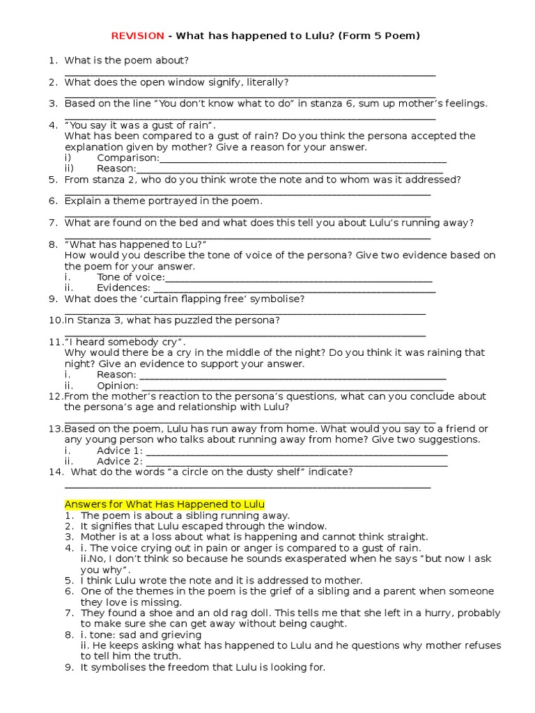 In Reply To The Poem What Has Happened To Lulu Pdf