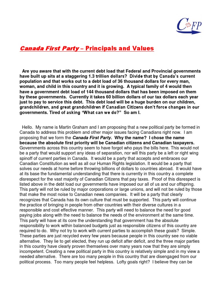 Canada First Party: Principles & Vision | PDF | Hydroelectricity | Ontario