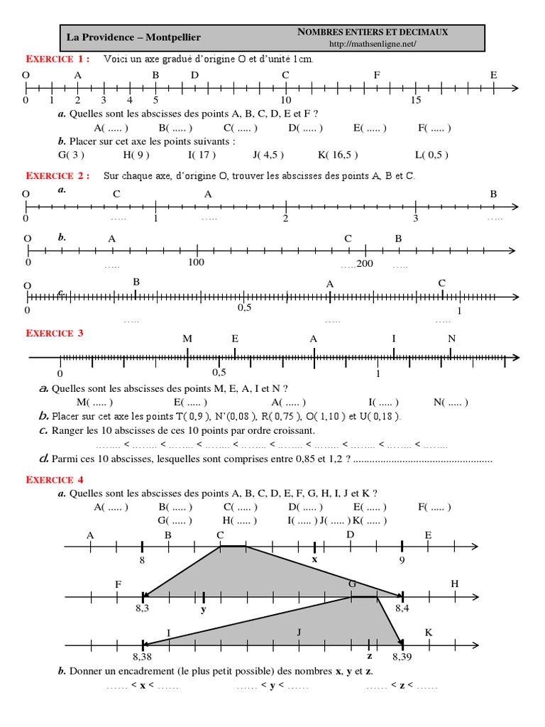 Exercices sur la droite graduée 6ème | PDF
