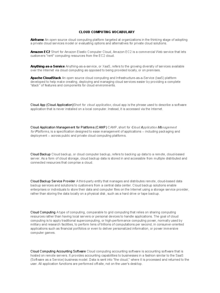 Cloud Computing Vocabulary | PDF | Desktop Virtualization | Cloud 
