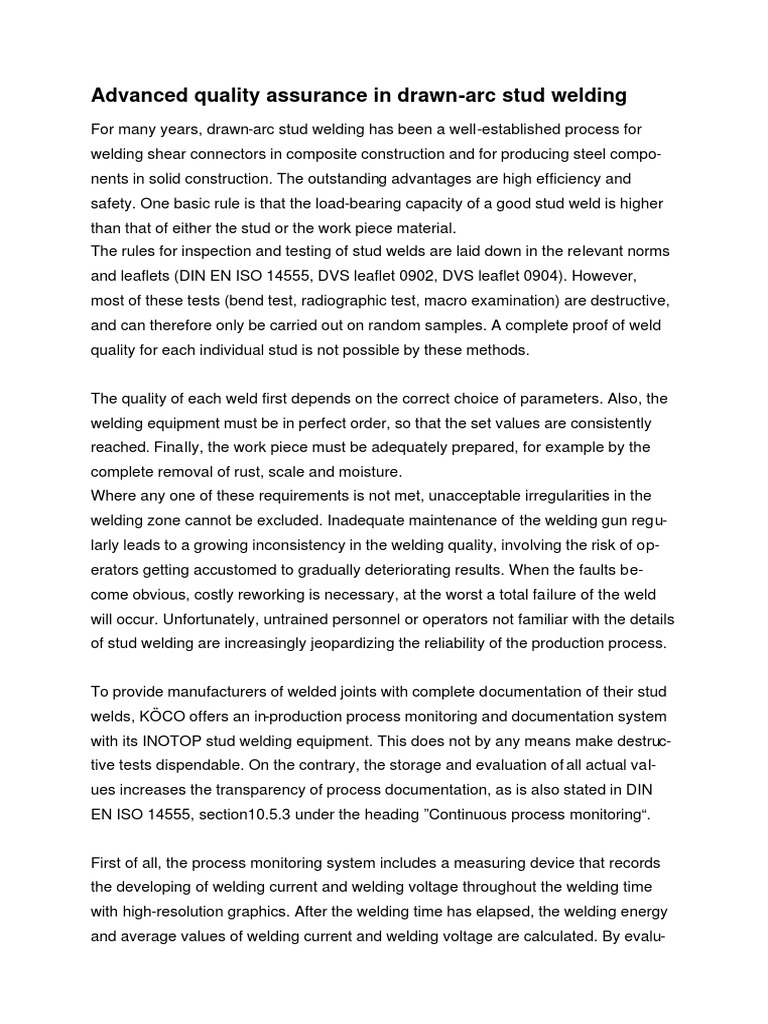 Enhanced Quality in Stud Welding | PDF | Engineering Tolerance | Welding