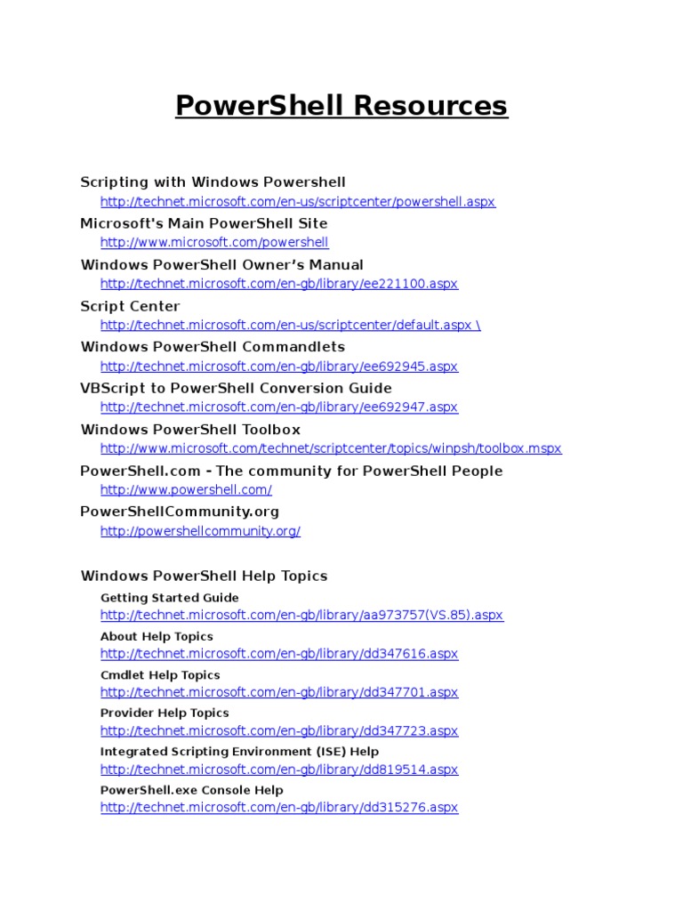 Essential PowerShell Resources Guide | PDF