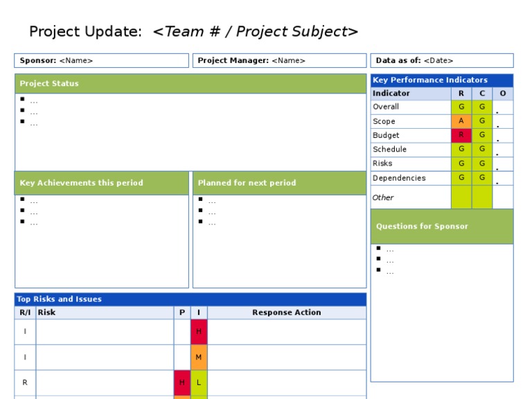 Project Update: : Sponsor: Project Manager: Data As Of | PDF