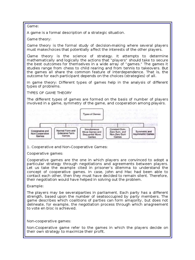 Types of Games PDF Game Theory Negotiation
