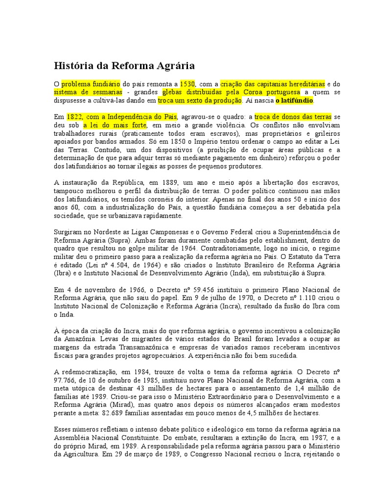 História da Reforma Agrária no Brasil | PDF | Brasil | Política (geral)