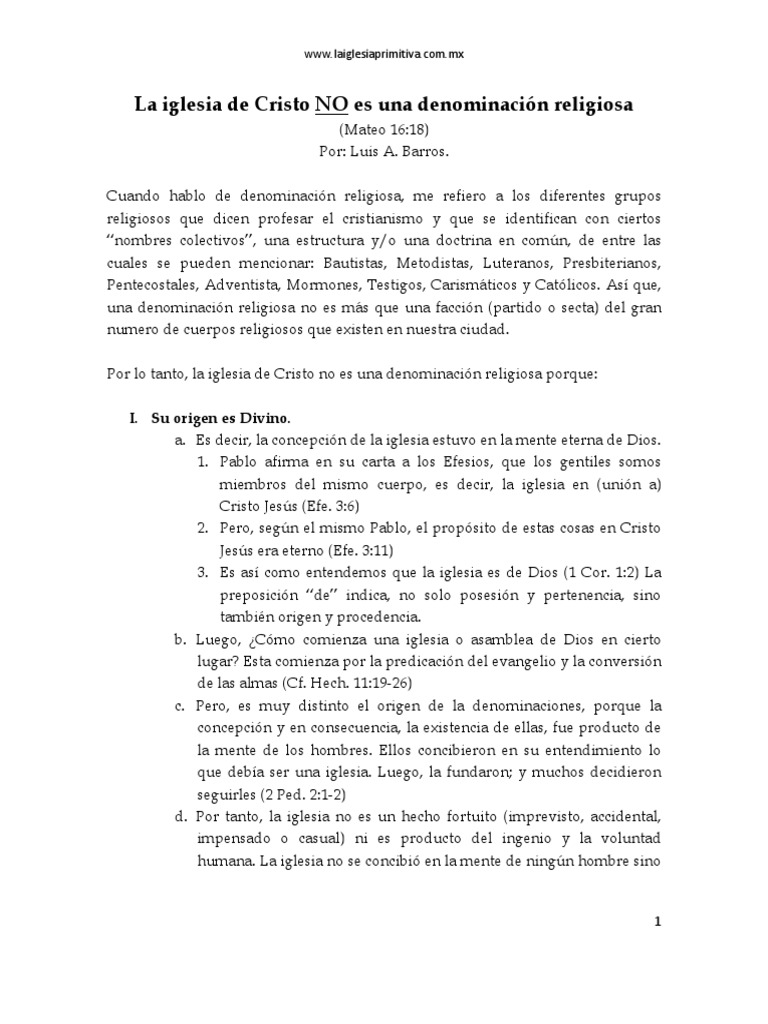 La Iglesia de Cristo: Más que una Denominación | PDF | Cristo (título ...