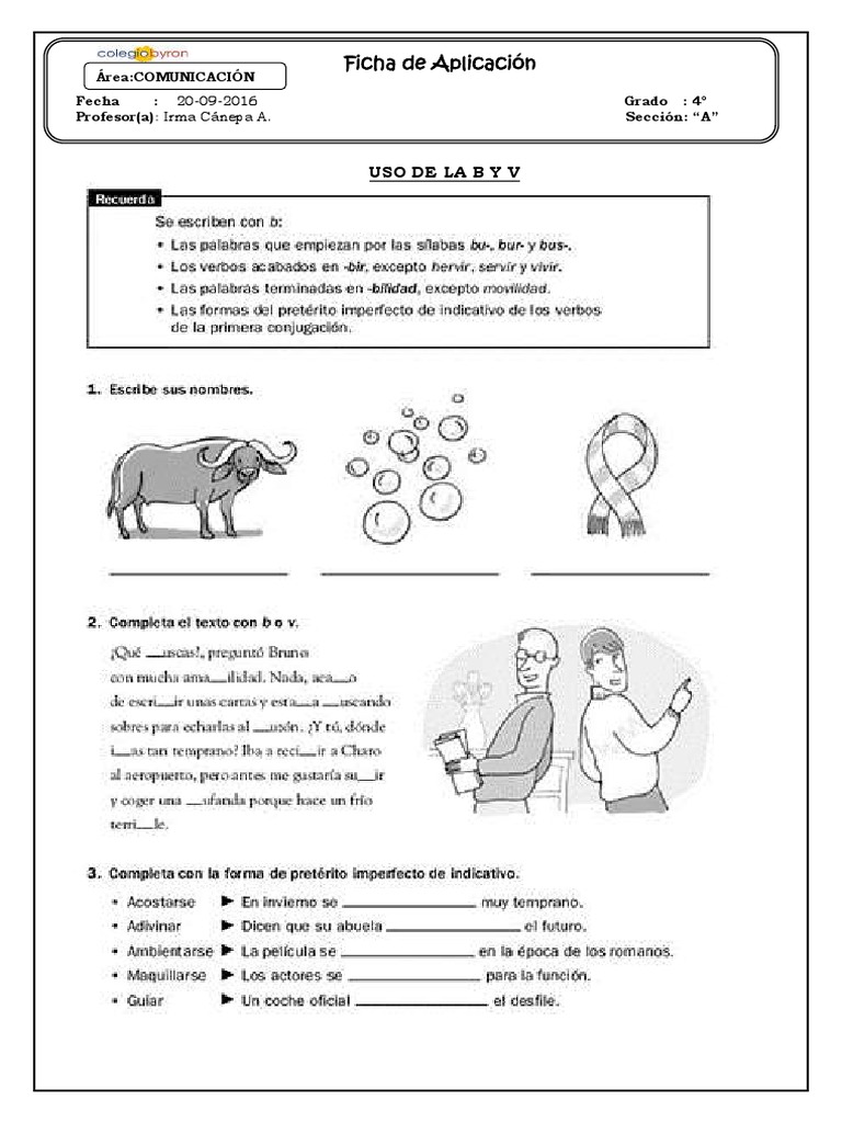 Ficha de Uso de la B y V para 4° grado | PDF