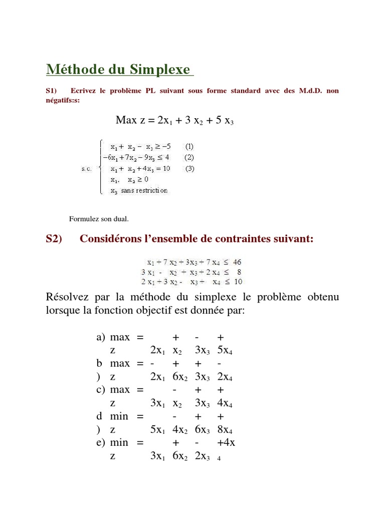 Méthode Du Simplexe | PDF | Décollage | Optimisation linéaire