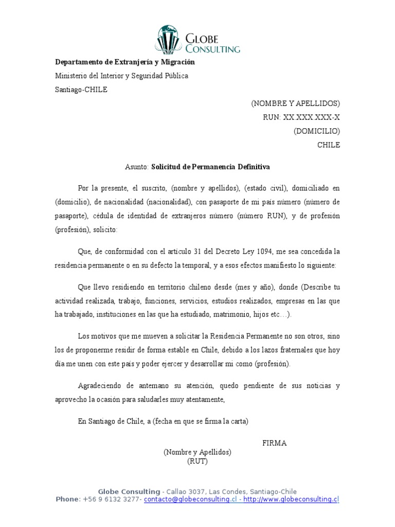 Modelo - Carta A Extranjería - Residencia Permanente | PDF