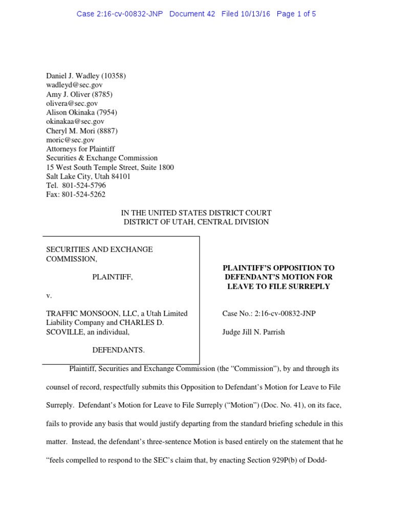 Plaintiff s opposition to defendant s motion for leave to file surreply