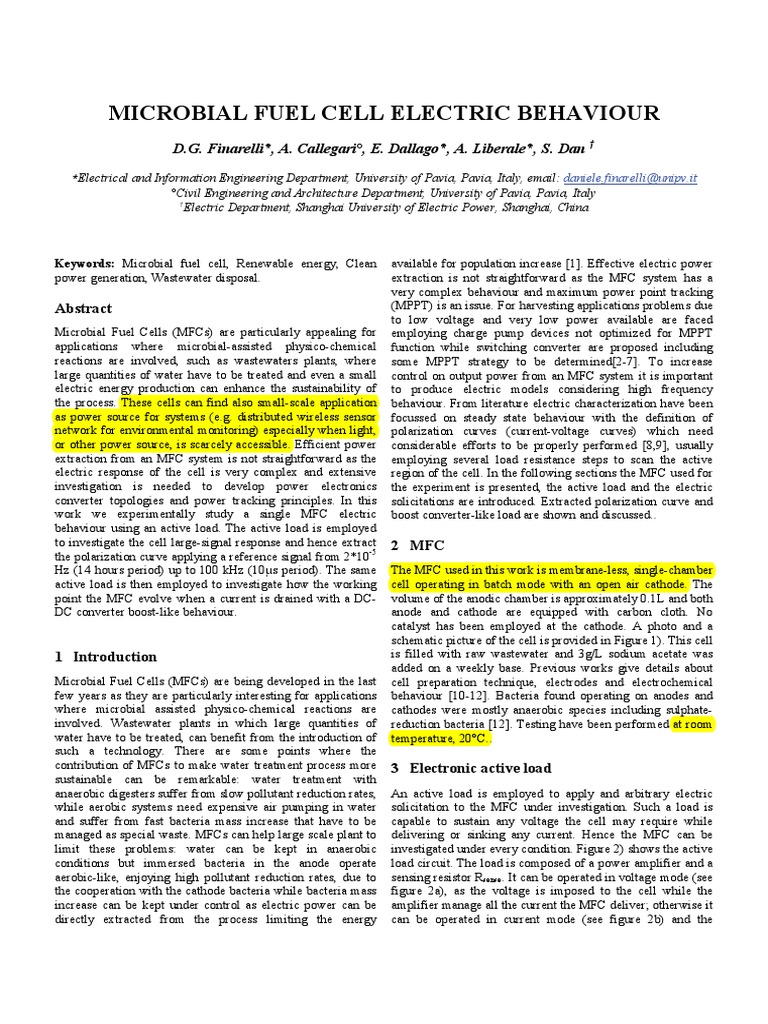 Microbial Fuel Cell Electric Behavior Analysis | PDF | Cathode ...