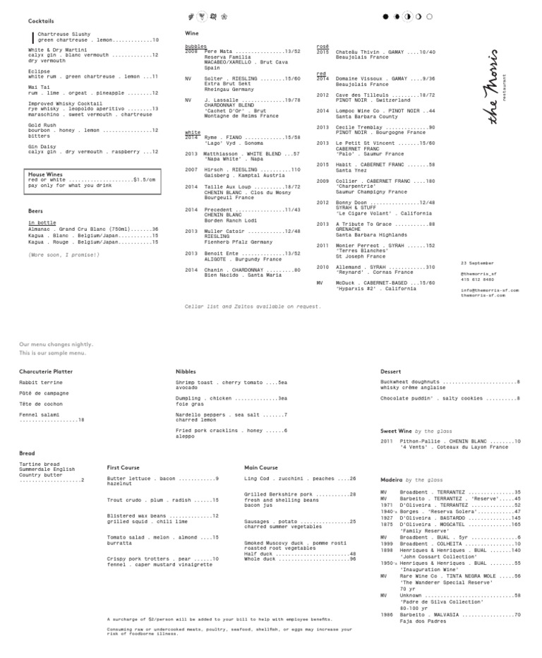 The Morris Menu | PDF | Grape | Cuisine