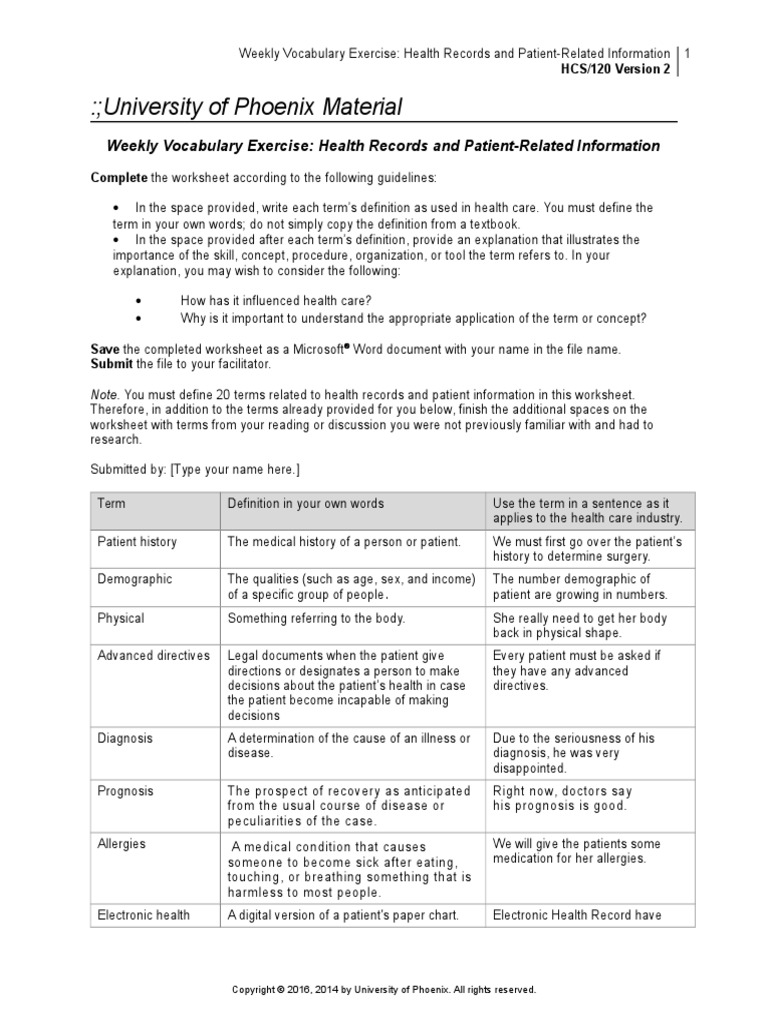 Hcs120r2 Week 3 Terms Worksheet | PDF | Electronic Health Record