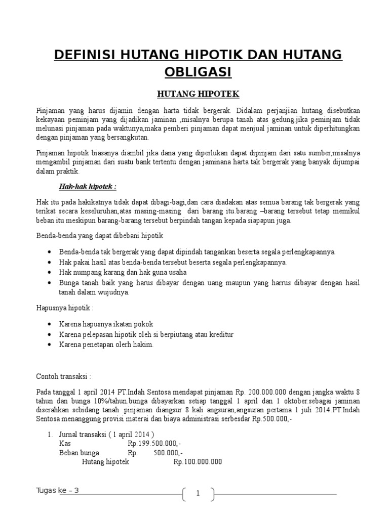 Definisi Hutang Hipotik Dan Hutang Obligasi Doc