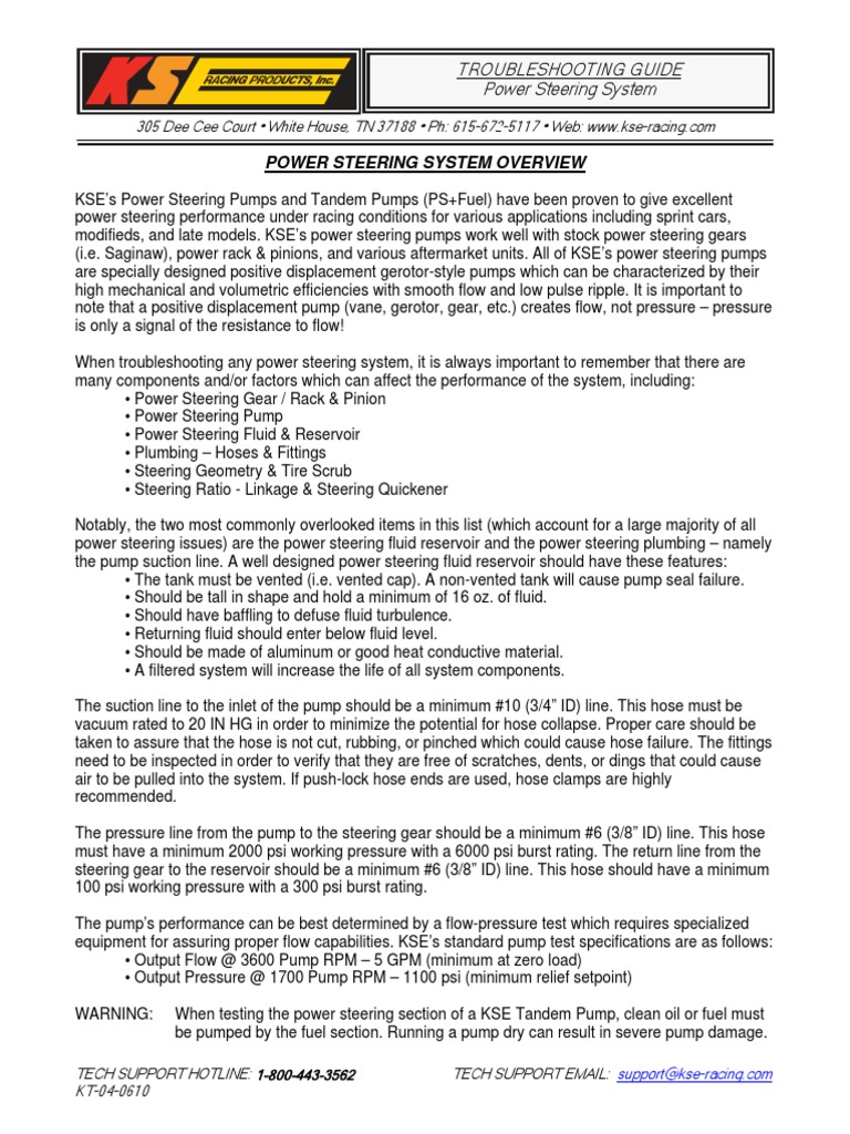 KSE Power Steering Troubleshooting Guide PDF PDF Pump Steering