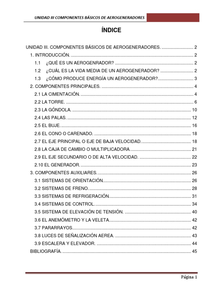 Unidad III Componentes Básicos de Aerogeneradores | PDF | Turbina ...