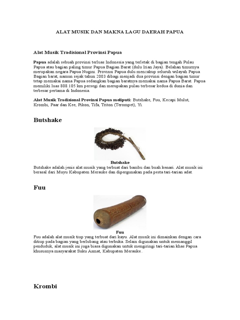 Alat Musik Dan Makna Lagu Daerah Papua | PDF