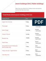 Tamilnadu Government Holidays 2016 List Download New