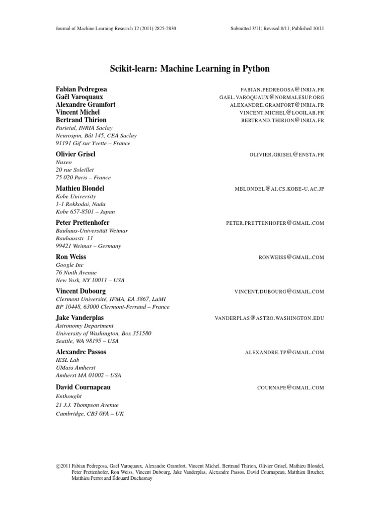 Scikit-Learn - Machine Learning in Python PDF | PDF | Areas Of Computer ...