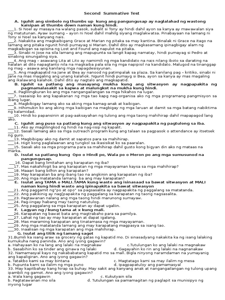 2nd Summative Test Esp q2 | PDF