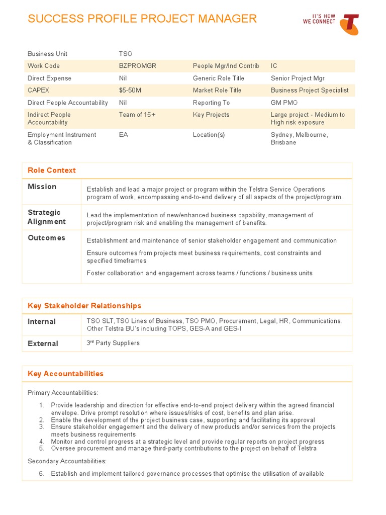 Senior Business Project Manager PD | PDF | Governance | Leadership