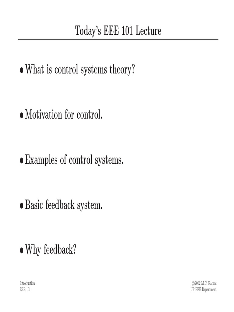 Today's EEE 101 Lecture: EEE 101 C 2002 M.C. Ramos UP EEE Department ...