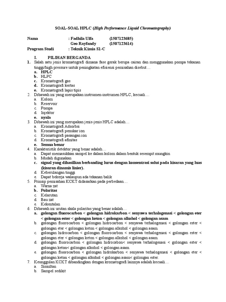 Soal Soal Hplc Kelompok 21 Tk S1c 2015
