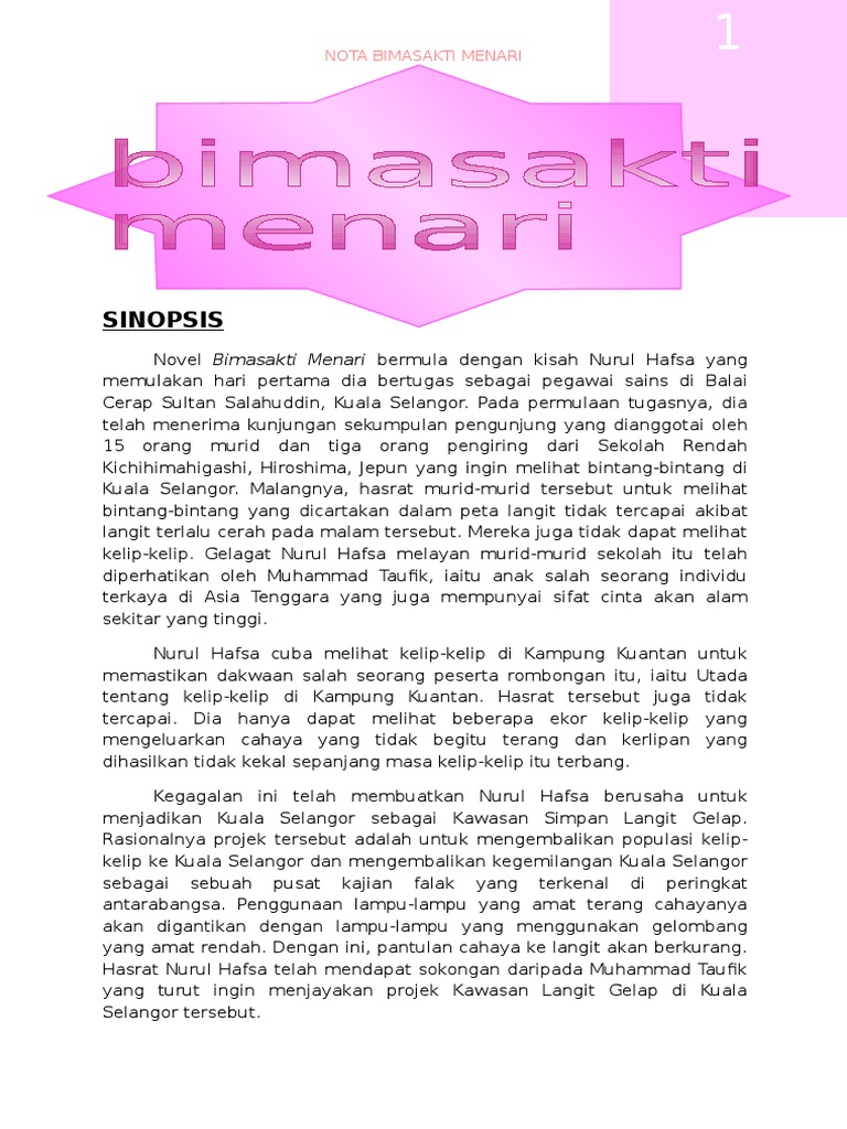 watak dan perwatakan novel bimasakti menari