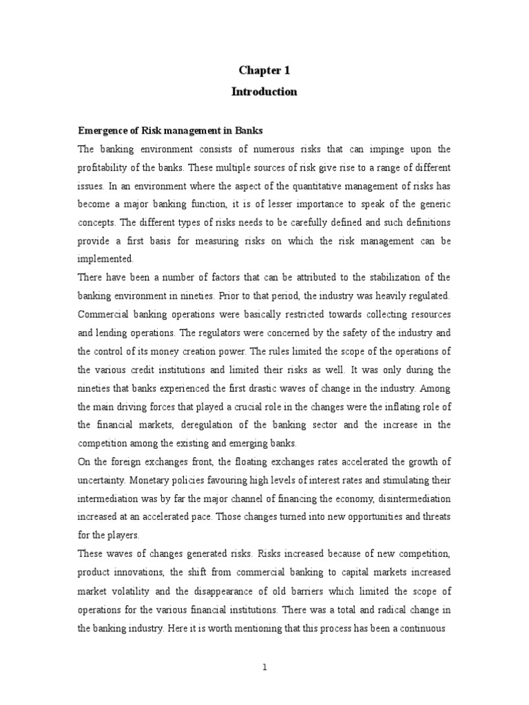An Introduction to Risk Management in Banks Emergence, Types of Risks