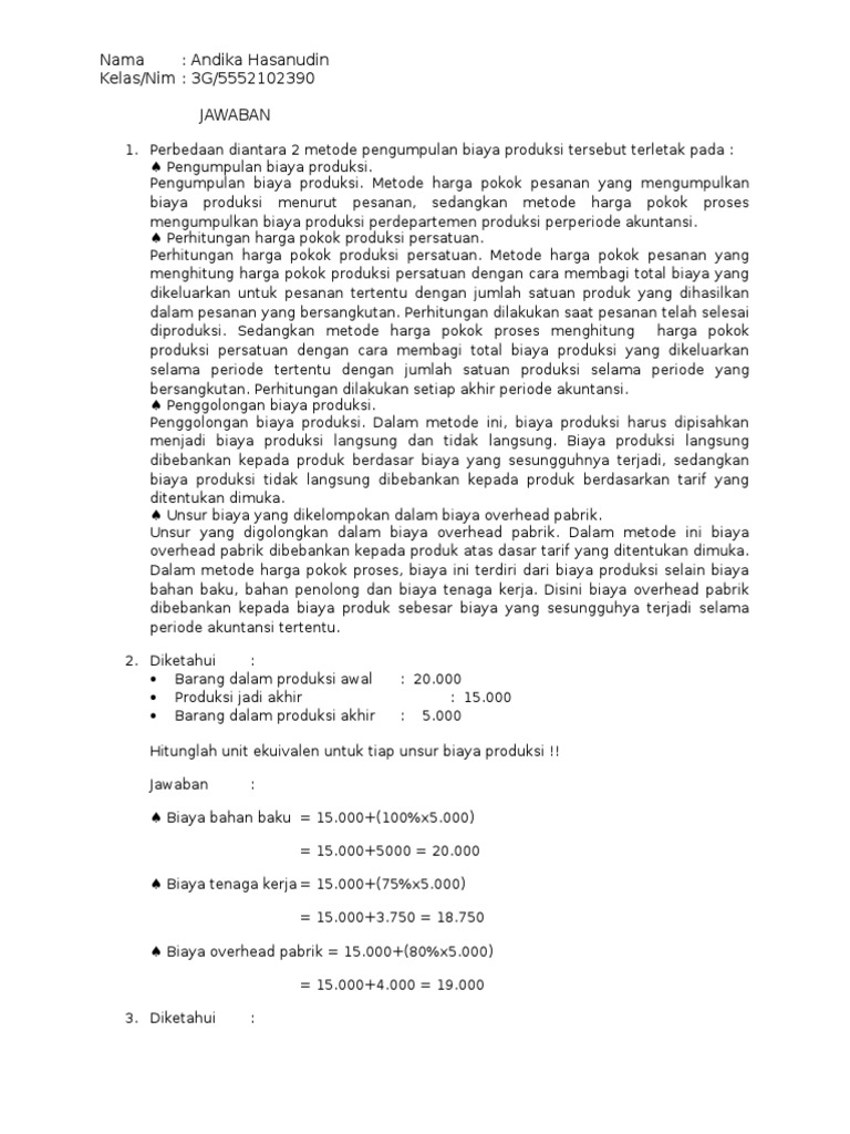 Jawaban Tugas Akuntansi Biaya