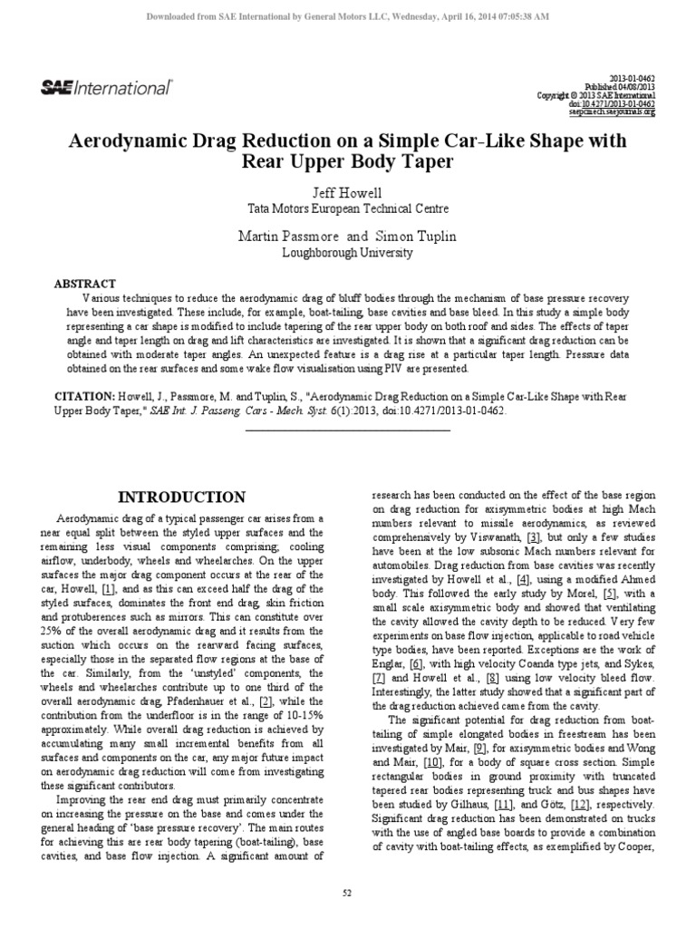 Aerodynamic Drag Reduction On A Simple Car-Like Shape With Rear Upper ...