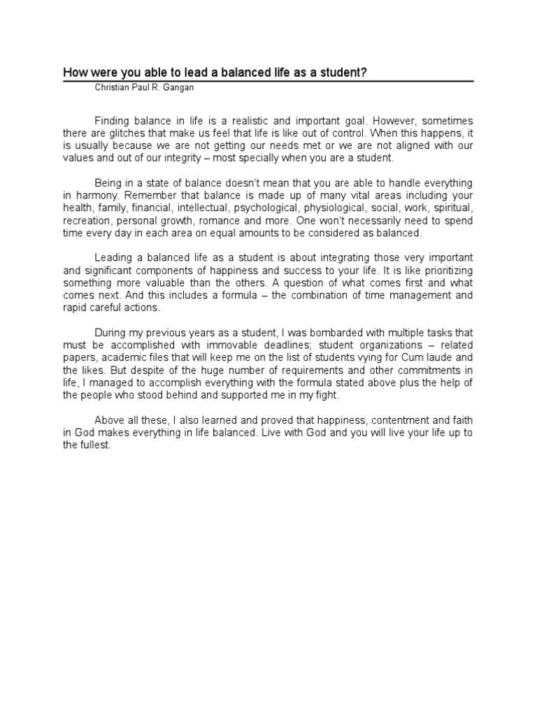 Balancing Life as a Student | PDF