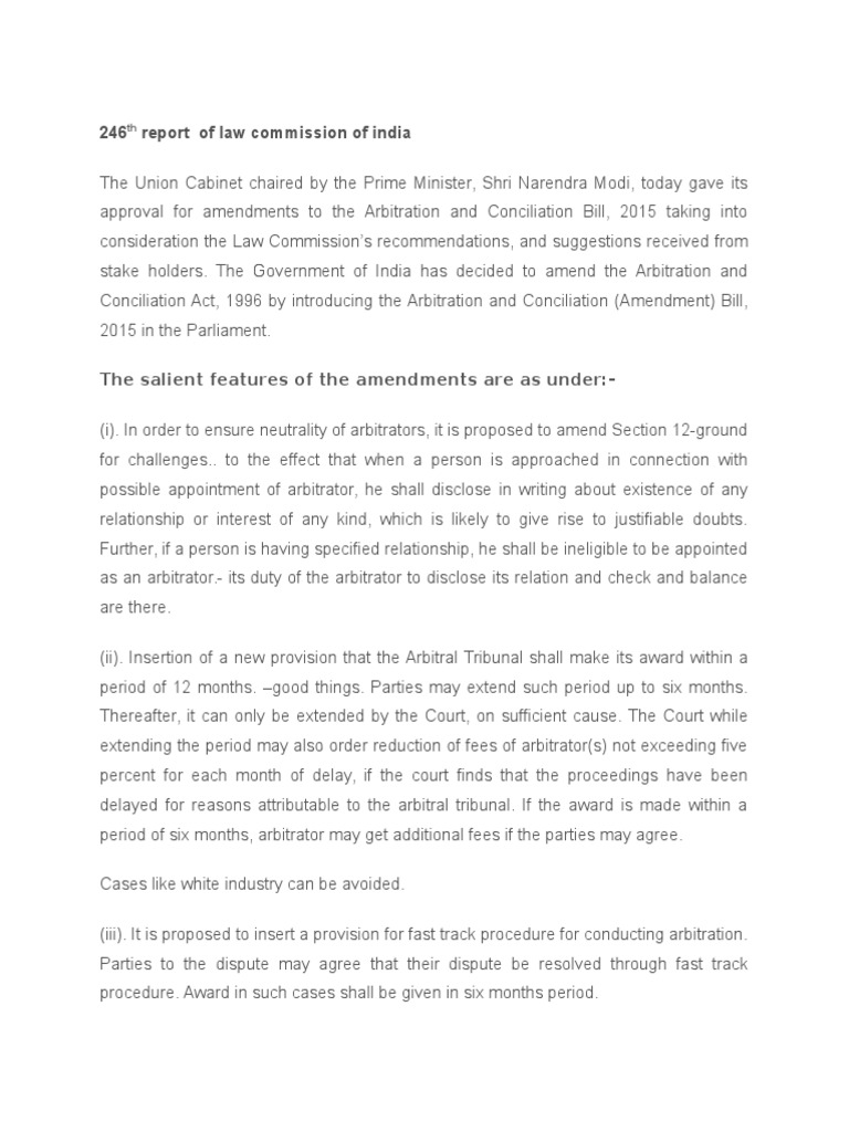 246th report of law commission of india pdf arbitral tribunal