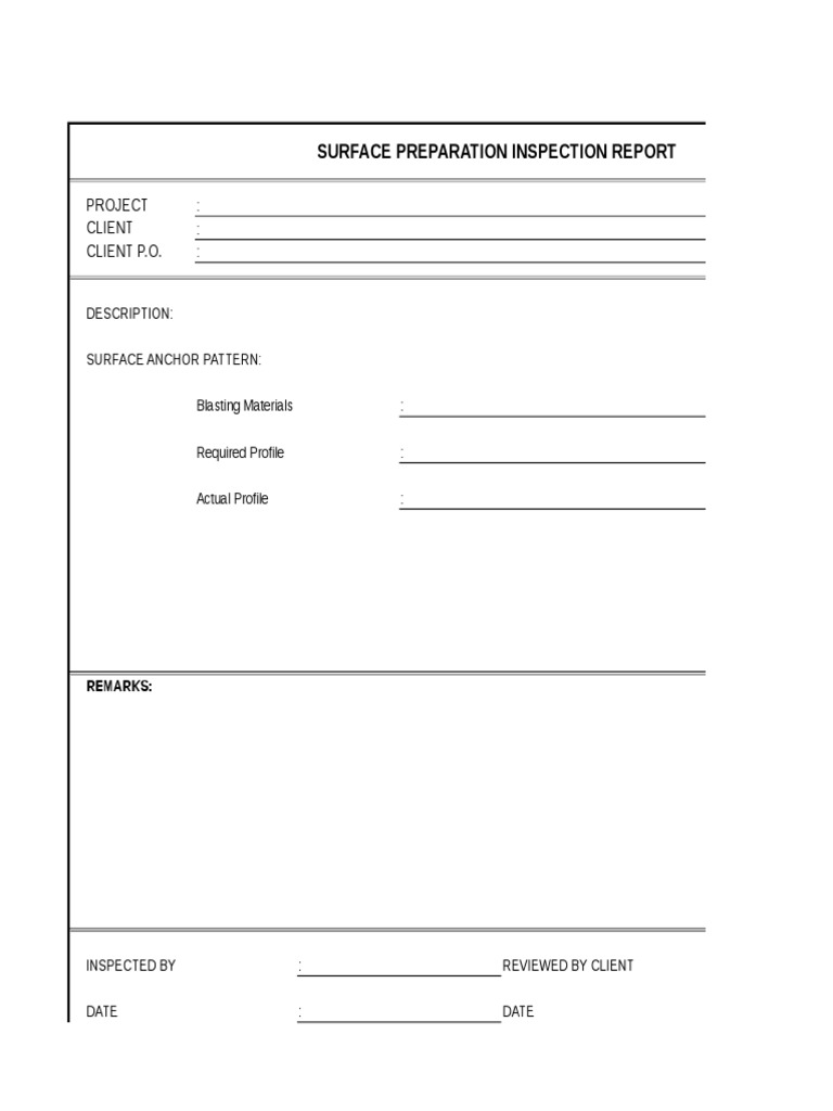Surface Preparation Inspection Report: Project Client Client P.O | PDF ...