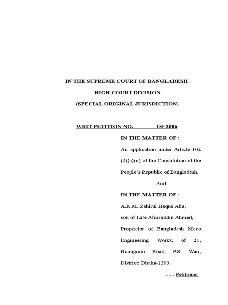 In The Supreme Court of Bangladesh High Court Division (Special